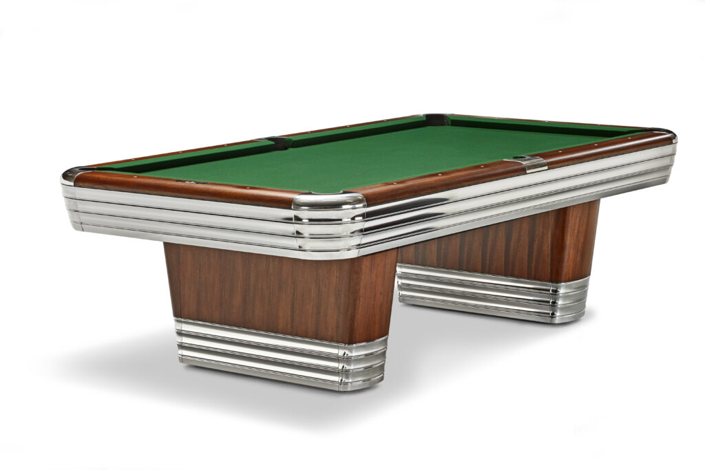 Iconic Brunswick pool table is a retro piece for a home game room.