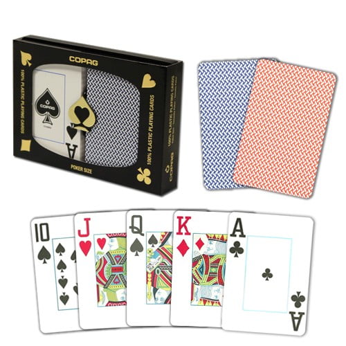 2 Decks Copag 4 Colour 100% Plastic Poker Cards – Jumbo Index – 1 Red, 1 Blue
