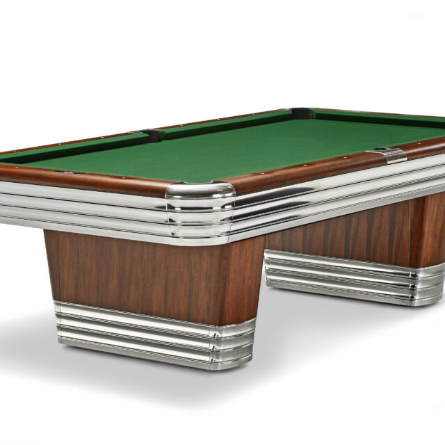 Iconic Brunswick pool table is a retro piece for a home game room.